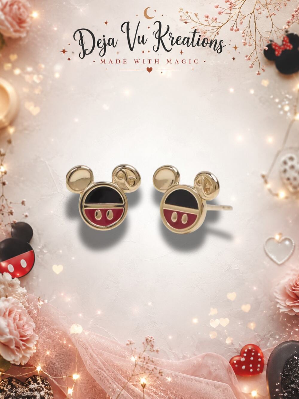 S925 Sterling Silver Mickey Mouse Infinity Gold Tone Stud Earrings